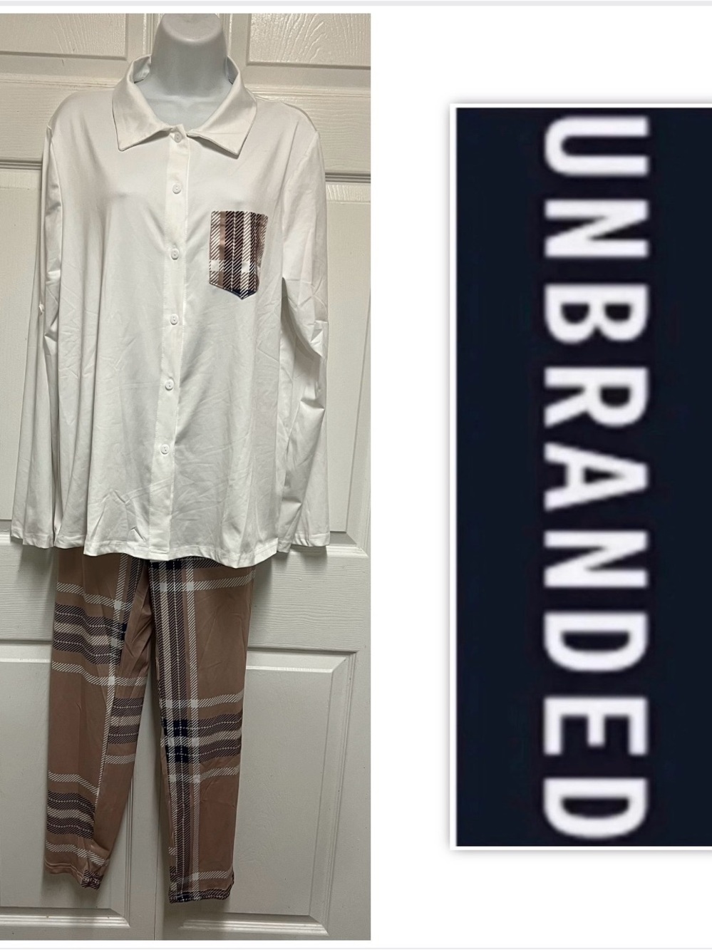 UNBRANDED Brown And White Plaid Lounge Set